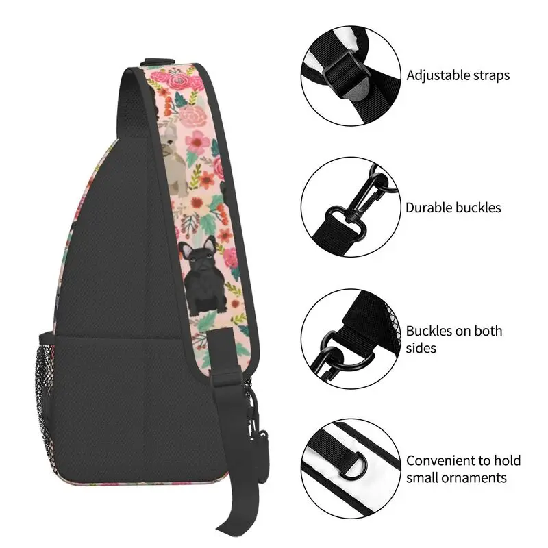 Mochila personalizada para perro Bulldog francés para hombre, bolsos de tirantes florales frescos, hombro cruzado, pecho, viaje, senderismo, Daypack