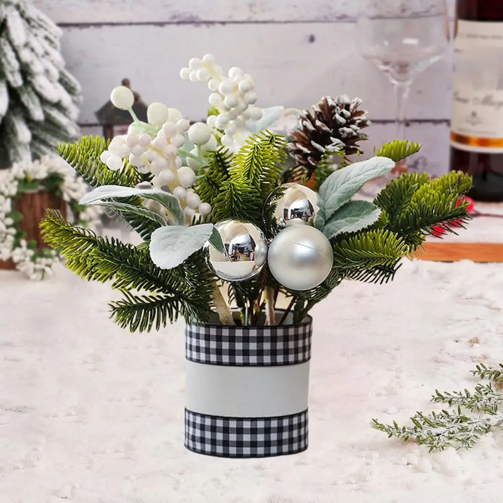 Artificial Christmas Tree with Cement Stand Festive Christmas Artificial Potted Plant Set for Home Office Decor Mini for Table