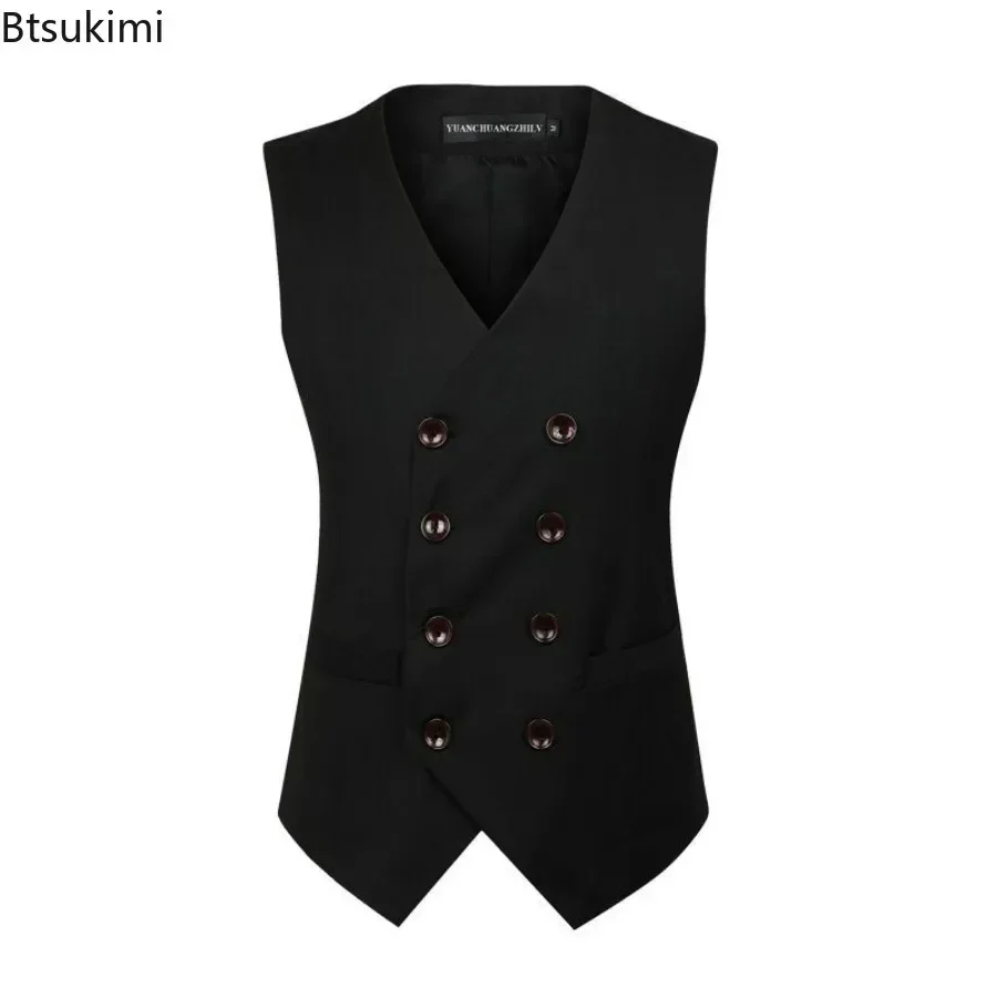 2025 Men's Slim Waistcoat Vest Spring Autumn Solid Double Breasted Oversized Suit Vest Men Formal Blazer Vest Wedding Party Tops