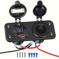12V USB Car Charger Socket Panel, Cigarette Lighter Socket, 18W QC3.0 USB A & 45W PD3.0 Port with LED Voltmeter for Car RV Boat
