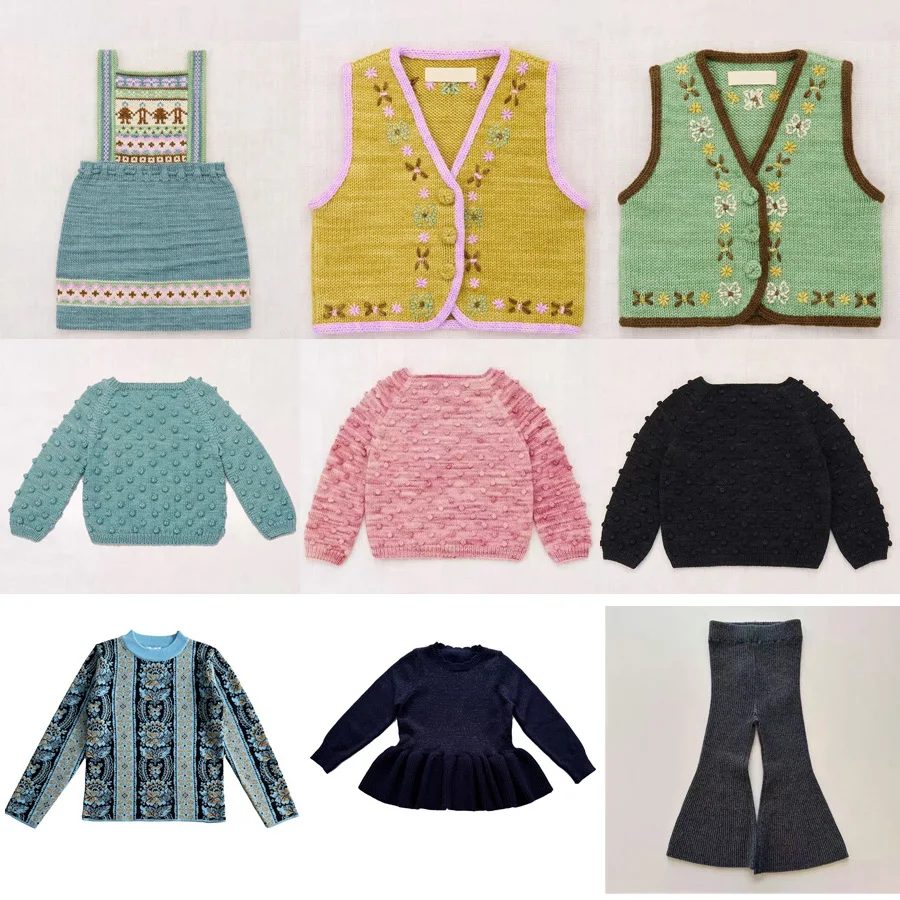 PRE-SALE(ship August) 2026 Autumn Baby Girl Sweaters Boys Cotton Fashion Vests Girls Dress Sets Boys Sweaters