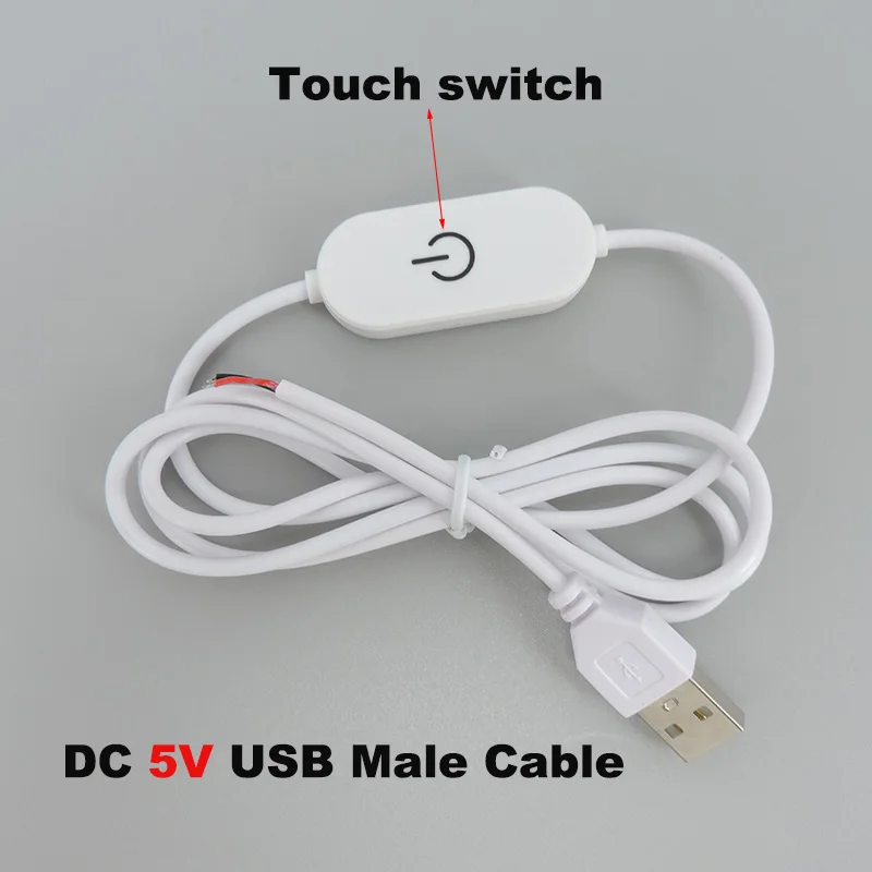 DC 5V USB Male Cable single color touch on/off Switch 2Pin Power supply Charging extension dimmer Cord for LED strip light u