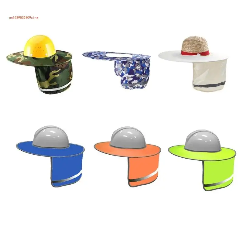 Hard Hats Sunshade with Reflective Strip Wide Brimmed Neck Protective Sun Shade for Safety Helmets Hard Hats Accessory