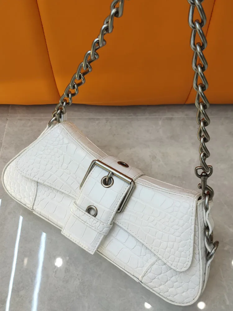 Elegant Ladies Crocodile Pattern Cow Split Leather Shoulder Bag Women Party Underarm Bags Brand Fashion Flap Chain Crossbody Bag