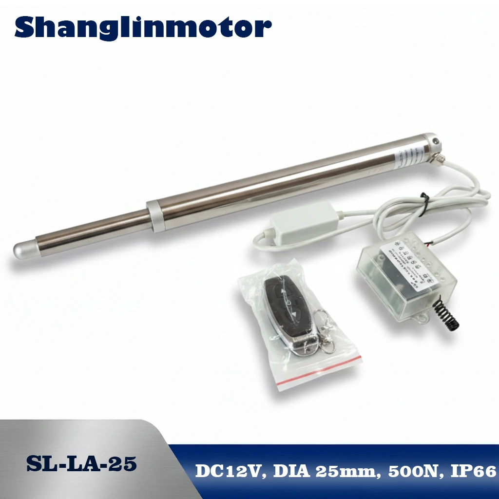 12V SL-LA-25 Micro Linear Actuator 500N Waterproof IP66 Stainless Steel Motor with RF433 Remote Forward Reverse Controller Kit