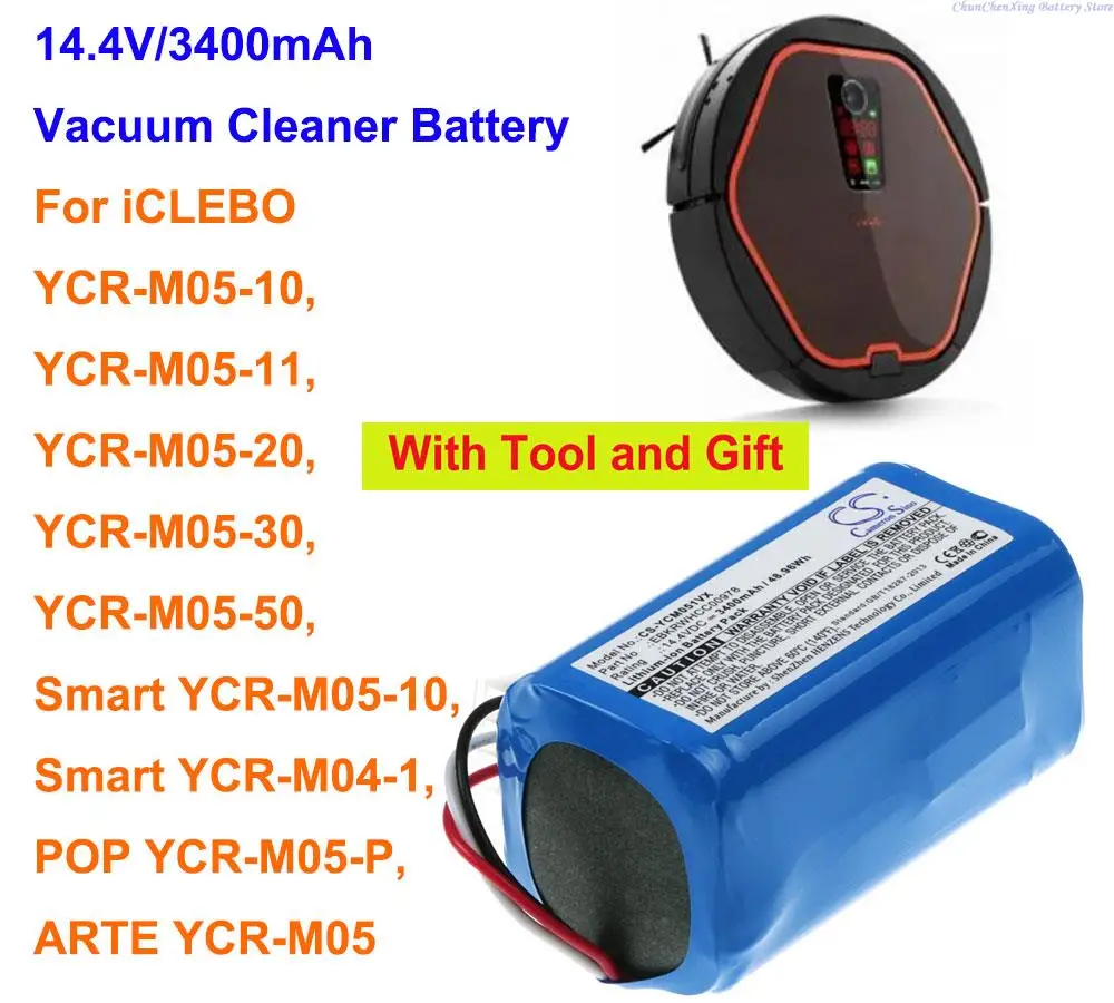 OrangeYu 3400mAh Battery for iCLEBO YCR-M05, M05-P, M04-1,M05-10, YCR-M05-10, YCR-M05-11, YCR-M05-20, YCR-M05-30, YCR-M05-50