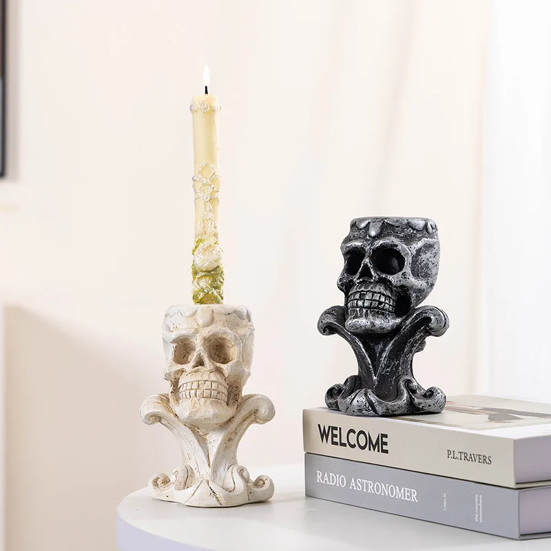 Creative Resin Skull Candlestick Ornaments Home Living Room Bedroom Party Candlestick Furnishings Crafts Halloween Decoration