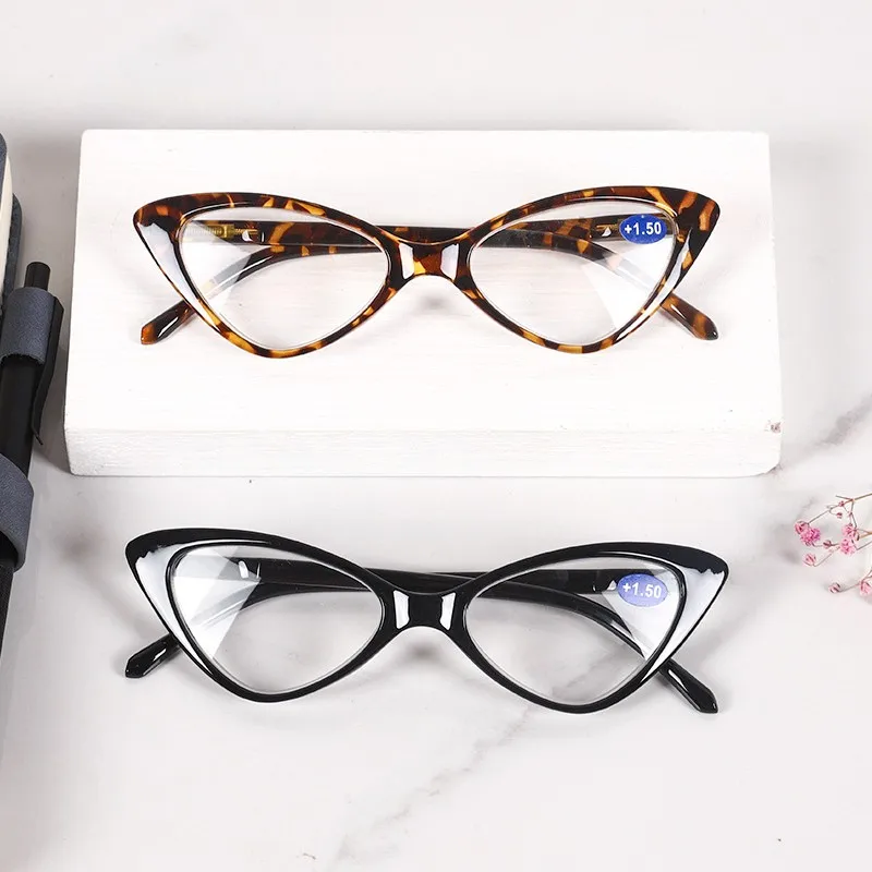 Women Cat Eye Reading Glasses Anti Blue Light  Magnifying Computer Glasses Clear Lens Black Leopard Frame Plus Reading Glasses