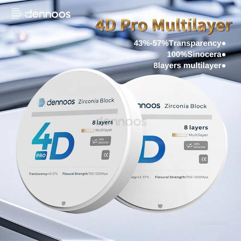 

Dennoos 4D PRO Dental Lab Zirconia Blocks Manufacturer, Ultra Translucent Vita16 Dental Zirconia Disc Multilayer for CAD CAM
