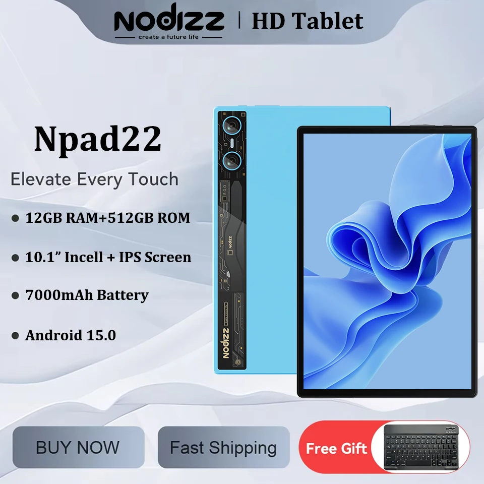 

Nodizz Npad22 Tablet PC Android 15.0 10.1" HD Screen Display MTK6737 12GB RAM 512GB ROM 2MP+5MP Dual Camera 7000mAh WIFI6 Tablet