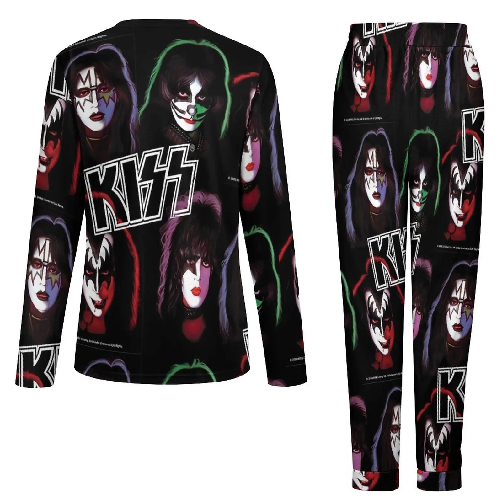 Kiss Band-Conjunto de pijama de 2 piezas para mujer, ropa de dormir de gran tamaño, de manga larga, Kawaii