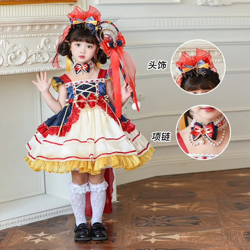 Gaun Putri Salju Kostum Putri Berbulu Lolita Anak Perempuan Pakaian Renda Mewah Halloween Pakaian Penyamaran Fantasi Karnaval Anak-anak