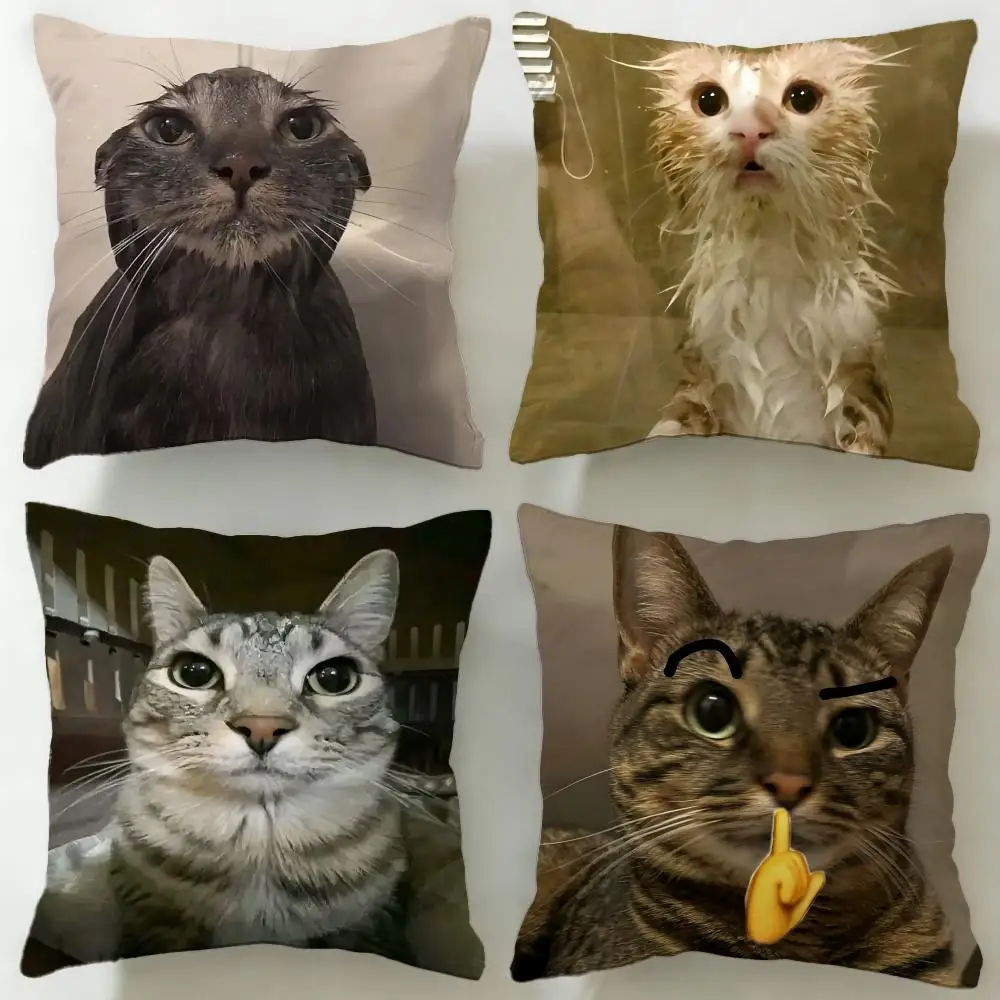 Funny Cat Meme Pillow Cover Short Plush Polyester Cushion Case Decor Throw Pillowcase Home Deco