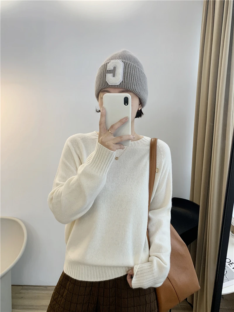 

Women's Sl Full Wool round Ne Knitwear Loose Fit Autumn Winter Comfortable Casual Sle Long Sve Thermal Top