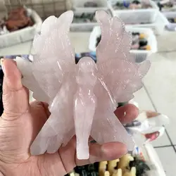 Natural Rose Quartz Seraph Angel Carving Crystal Reiki Healing Figurine Trinket Craft Gift Home Decoration 1pcs