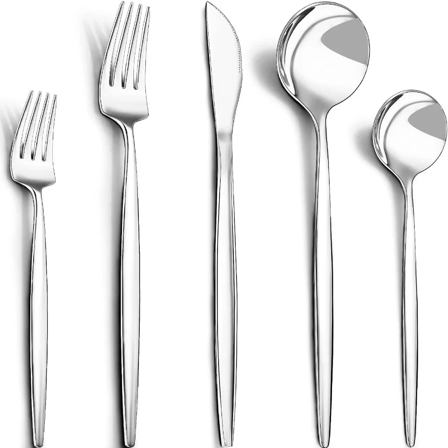 

40Piece Silverware Set for 8 People with Mirror Polished Stainless Steel Cutlery Including Knife Spoon and Fork Ideal for Home