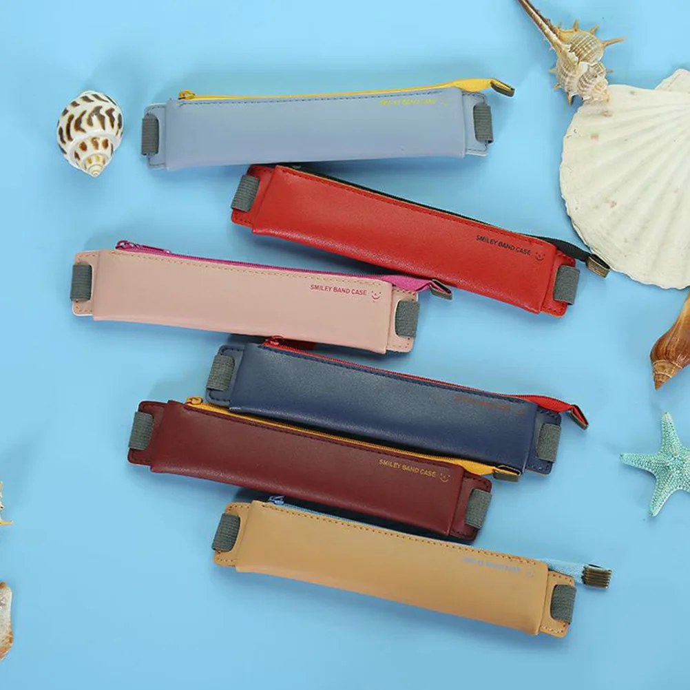 حافظة أقلام PU راقية باللون الأحمر الخمري مخصصة بإبزيم مرن لتخزين أقلام هدايا عيد الميلاد وعيد الأب