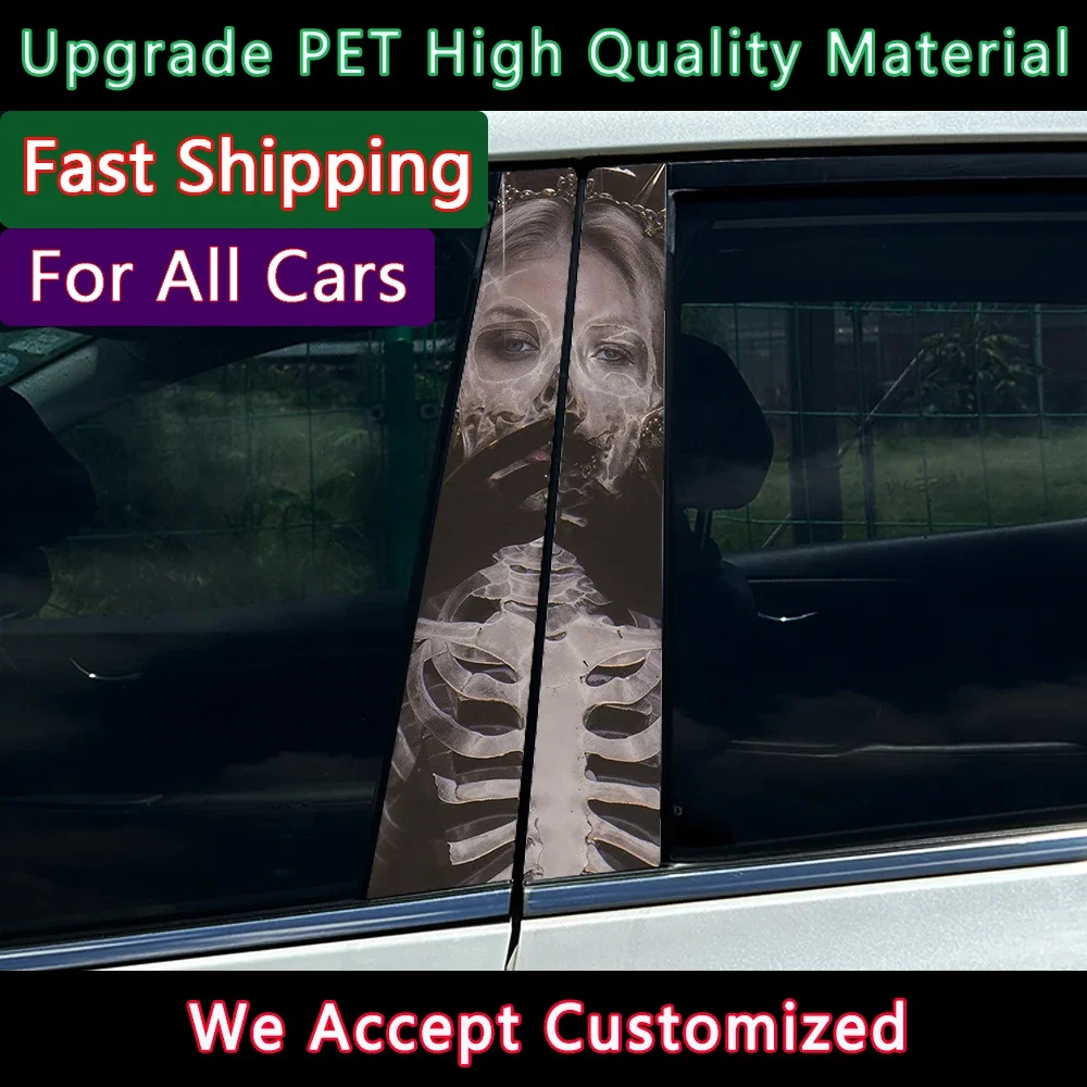2Pcs/set Gothic Skull Girl Nun Car Stickers Auto B Pillar Waterproof Halloween Decoration DIY Doors Pillar Sunscreen PET Decals