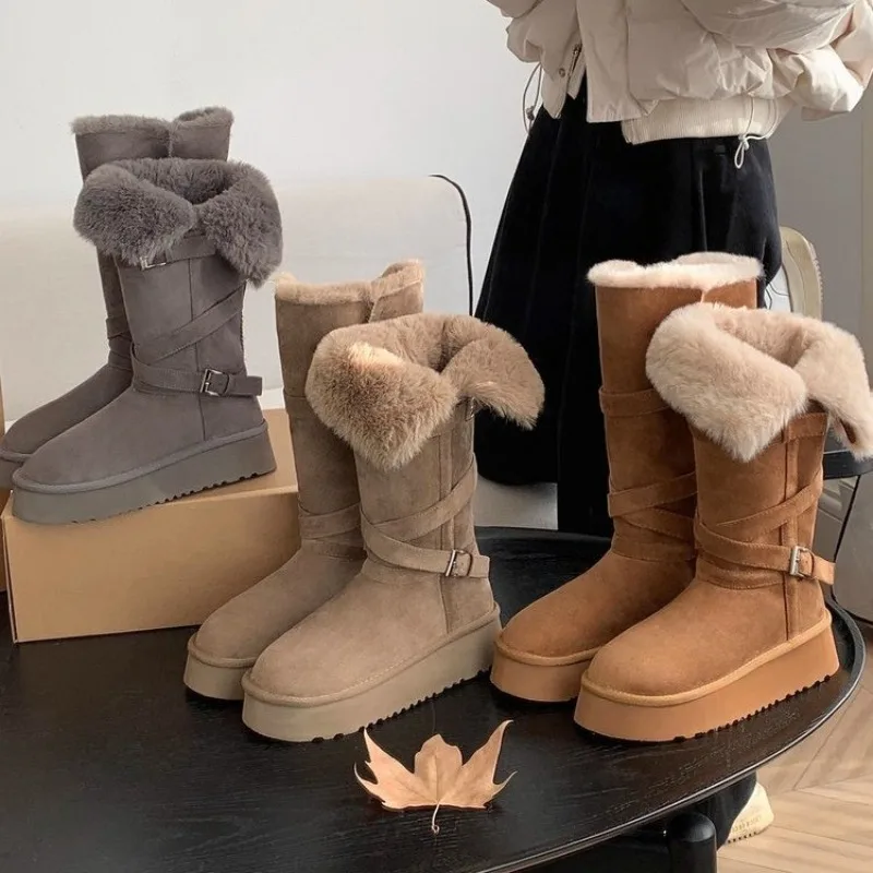 

Warm Platform Fashion Snow Boots 2025 Winter New Buckle Mid-Tube Women's Thickened Cotton Shoes