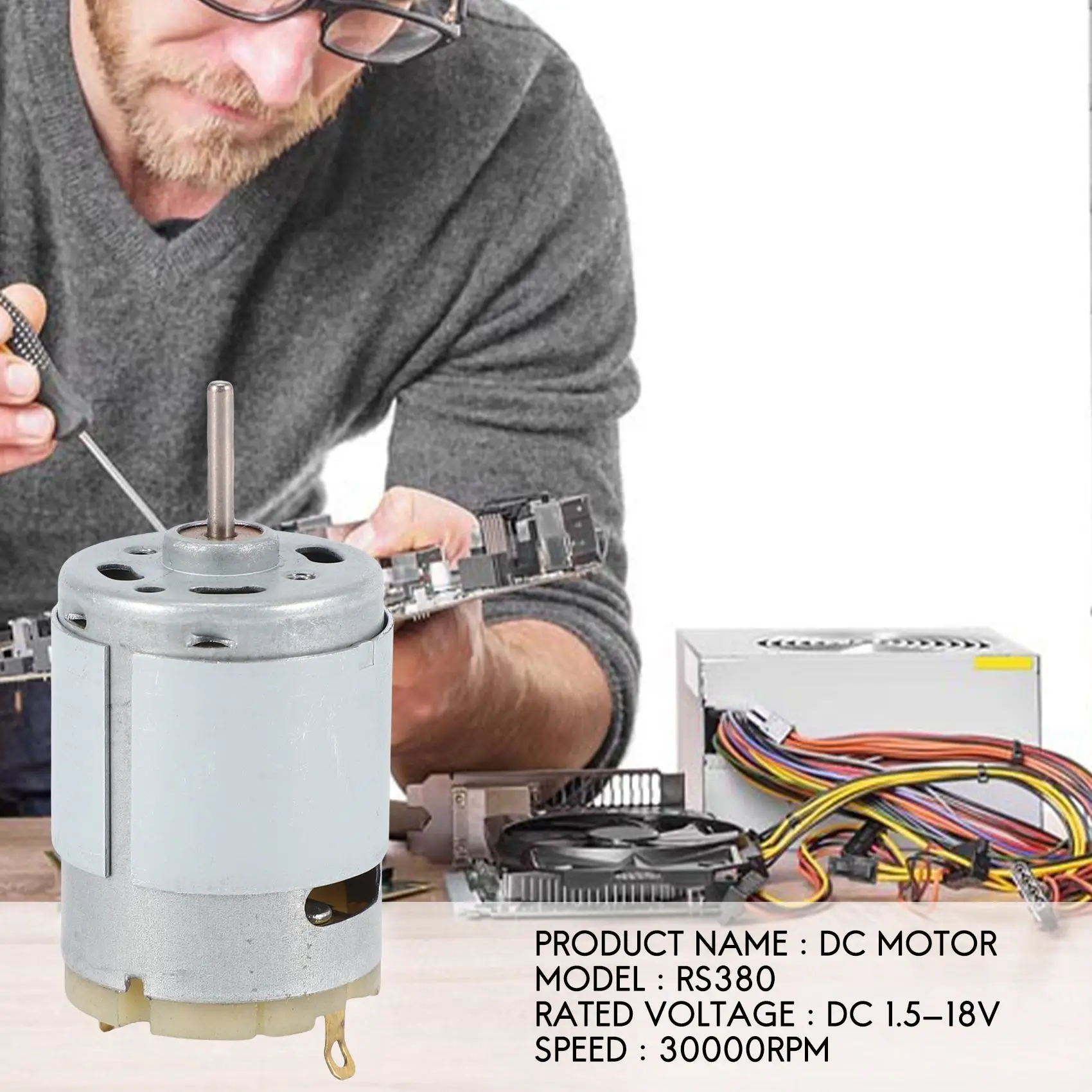 BOFF- RS380 DC 1.5-18V 30000RPM محرك صغير 38x28mm لألعاب نموذج RC DIY، فضي