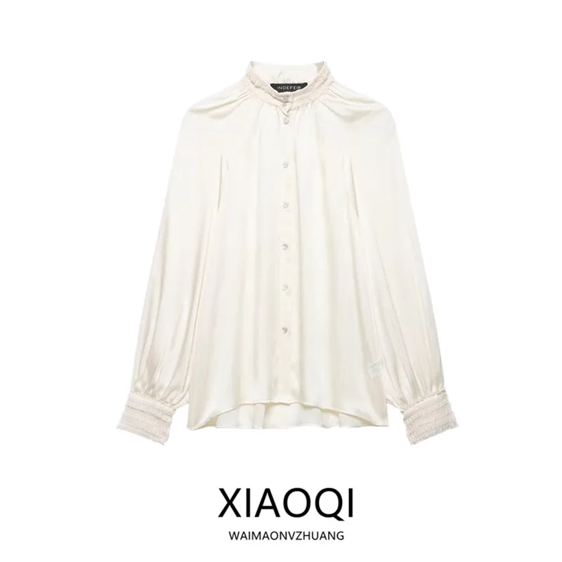

Spring 2026 Women's Fashion Long Sleeve Stand Collar Shirt Quality Material Versatile Style Commute Style Loose Fit New Arrival