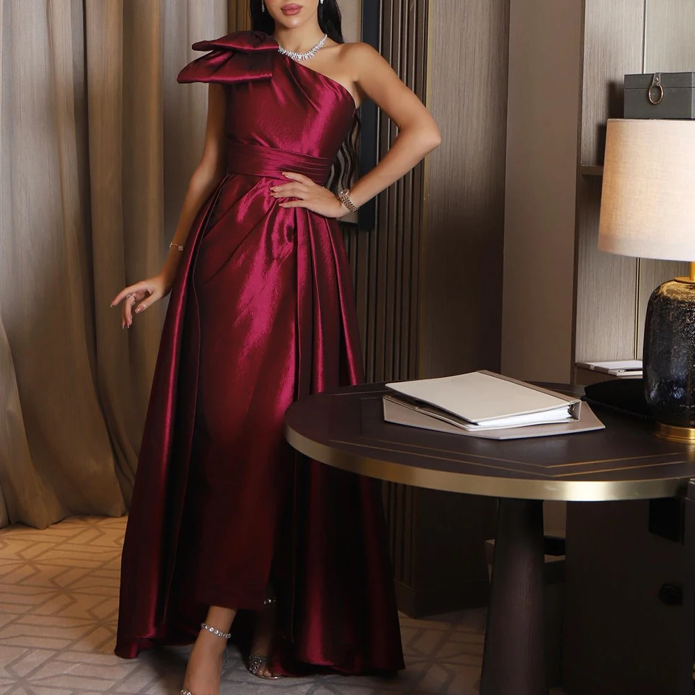 Customized Temperament Satin Red One Shoulder Evening Dress Fashion Straight Sleeveless Floor Length Bespoke Occasion Gowns