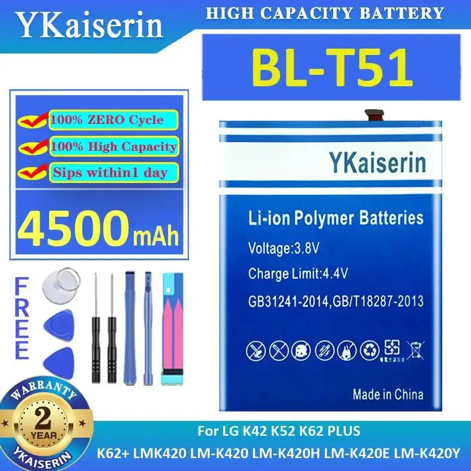 

Mobile Phone Battery BL-T51 4500Mah For LG K42 K52 K62 Plus K62+ LMK420 LM-K420 LM-K420H LM-K420E LM-K420Y