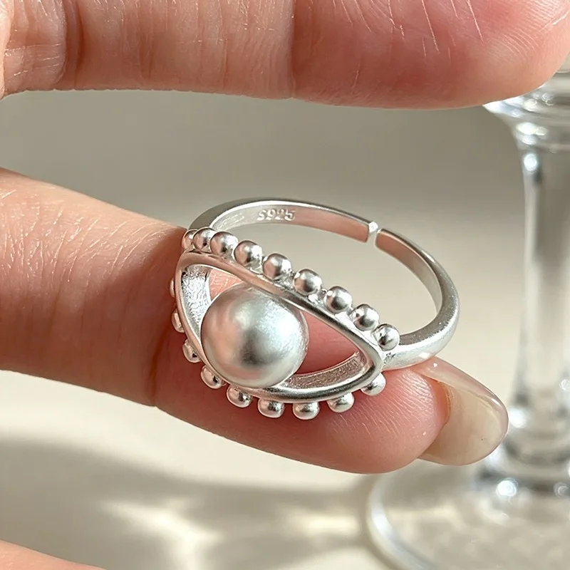 GANPUP Vintage Silberfarbener Augenperlen Verstellbarer Fingerring für Frauen Kreativer Modeschmuck Neues Geschenk für Paare Party Urlaub – Detail 2