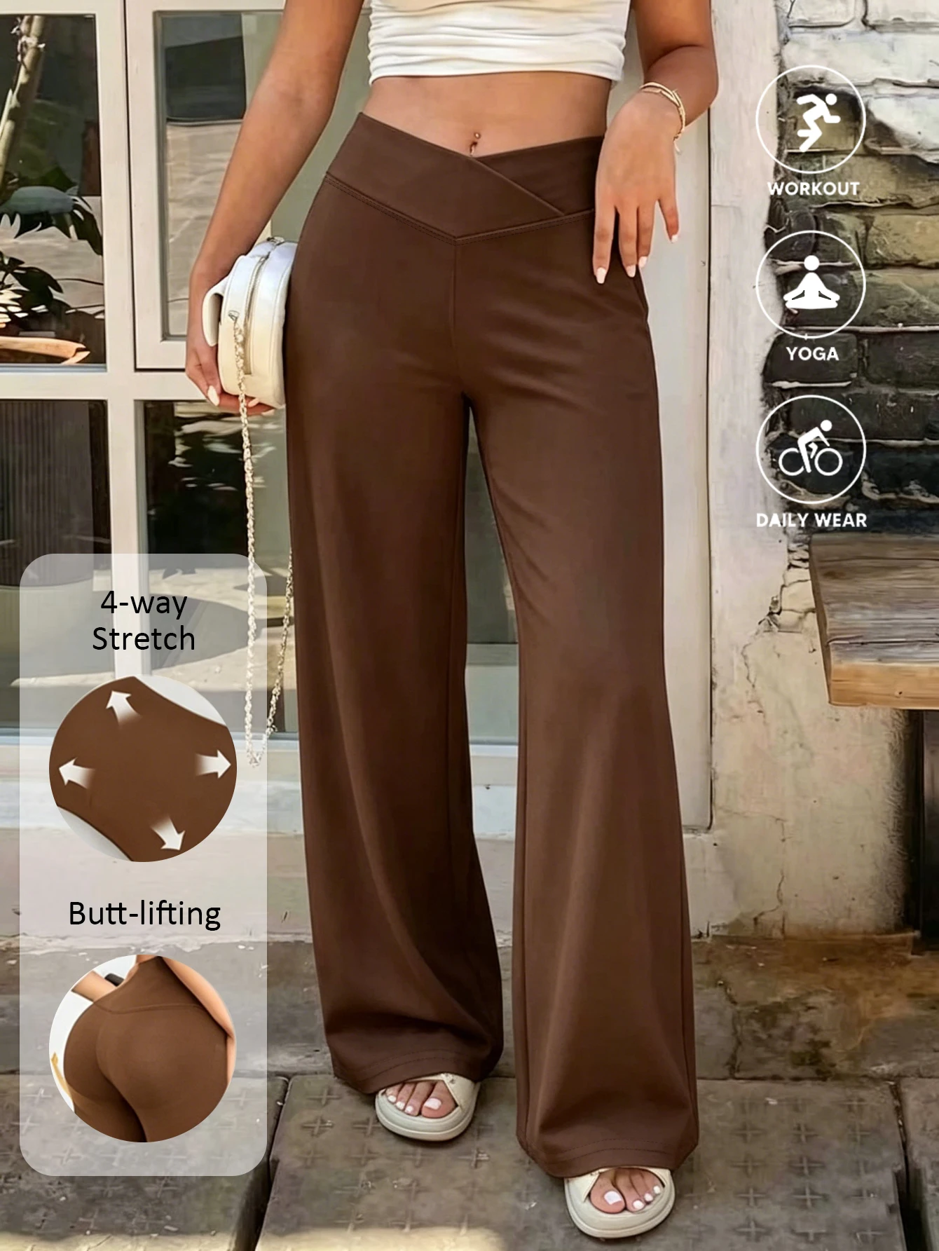 Women Cross Waist Wide Leg Sports Pants Simple Casual Fashion Versatile Long Pants Thin Straight Leg Pants Suitable For Work Com