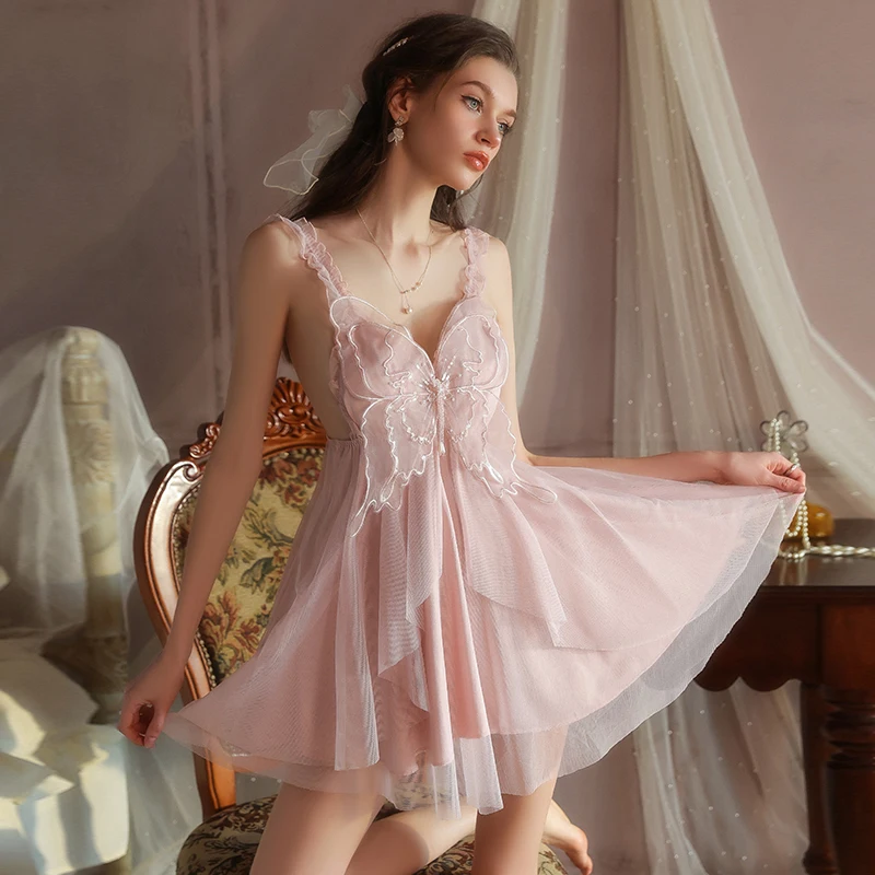 

Сладкая бабочка с вышивкой и блестками, одежда для сна принцессы для сна, сексуальное женское белье, горячее ночное платье, ночная рубашка, женская ночная рубашка сексуальное нижнее бельё женское сексуальное белье женс