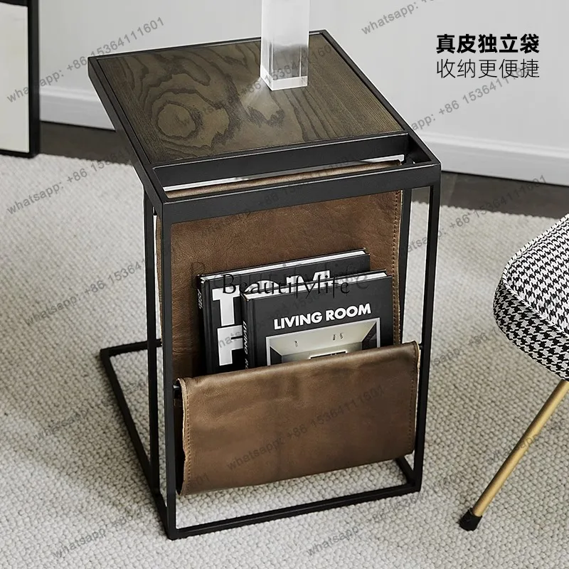 Factory Direct Light luxury Italian leather storage sofa side few cowhide small table