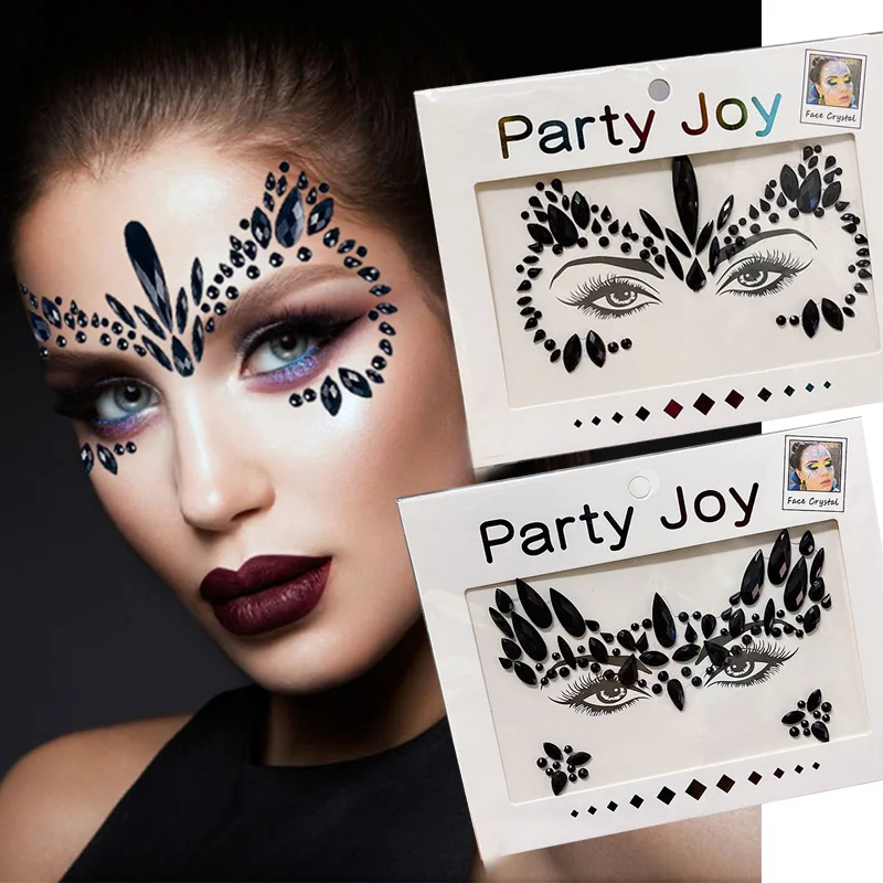 Halloween Makeup Eyebrow Sticker Face Jewelry Tattoo Shiny Rhinestones 3D Diamond Music Festival Decor Self Adhesive DIY Beauty