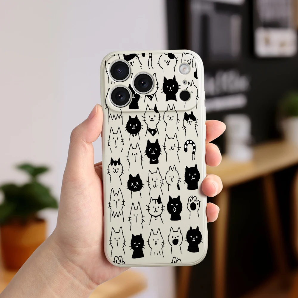 نمط قطة لطيف لهاتف iPhone17 ProMax 17 Air 16 15 14 13 12 11 Pro Max XS Max7 8 Plus 16e 16 Plus غطاء من البولي يوريثان الحراري Coque