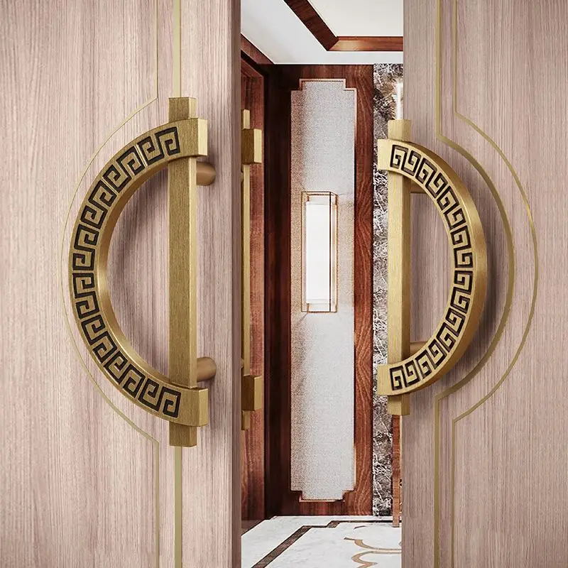 Glass doors, new Chinese-style double door handles, hotel and club private room sliding doors, armrest cabinet door decorations