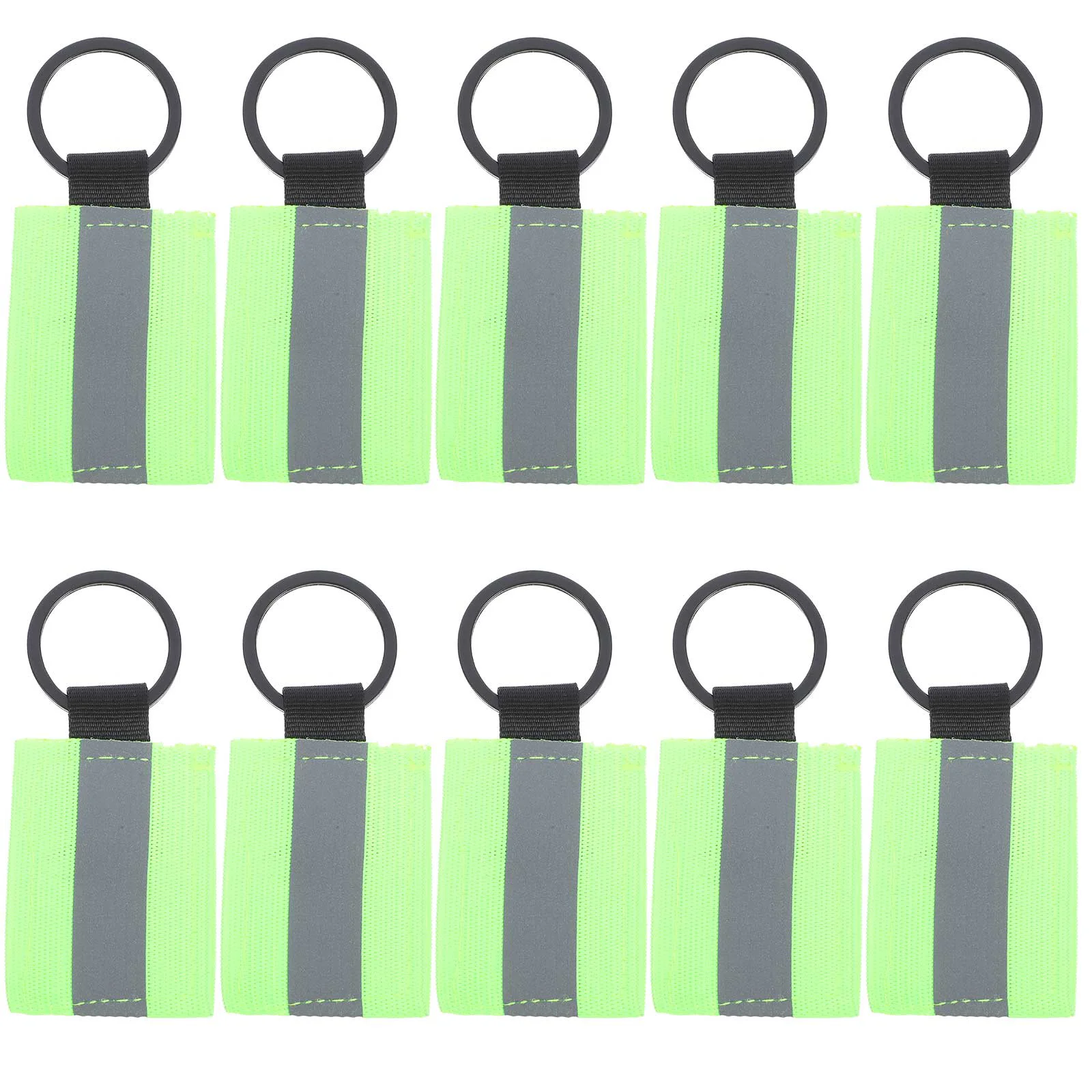 10 Pcs Keychain Reflective Strip Fastener Ring Safety Light Green Keyring for Men Car Keys Man