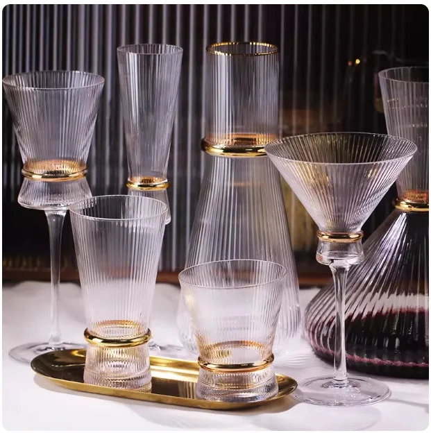 HYS with goblet golden waist wine glass, one pot of four high-value glass cocktail glasses