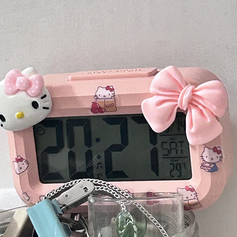 Cute Hello Kitty Alarm Clock Anime Sanrio Noctilucent Alarms Clocks Cartoon Kawaii Dormitory Clocks Desktop Decoration Kids Gift