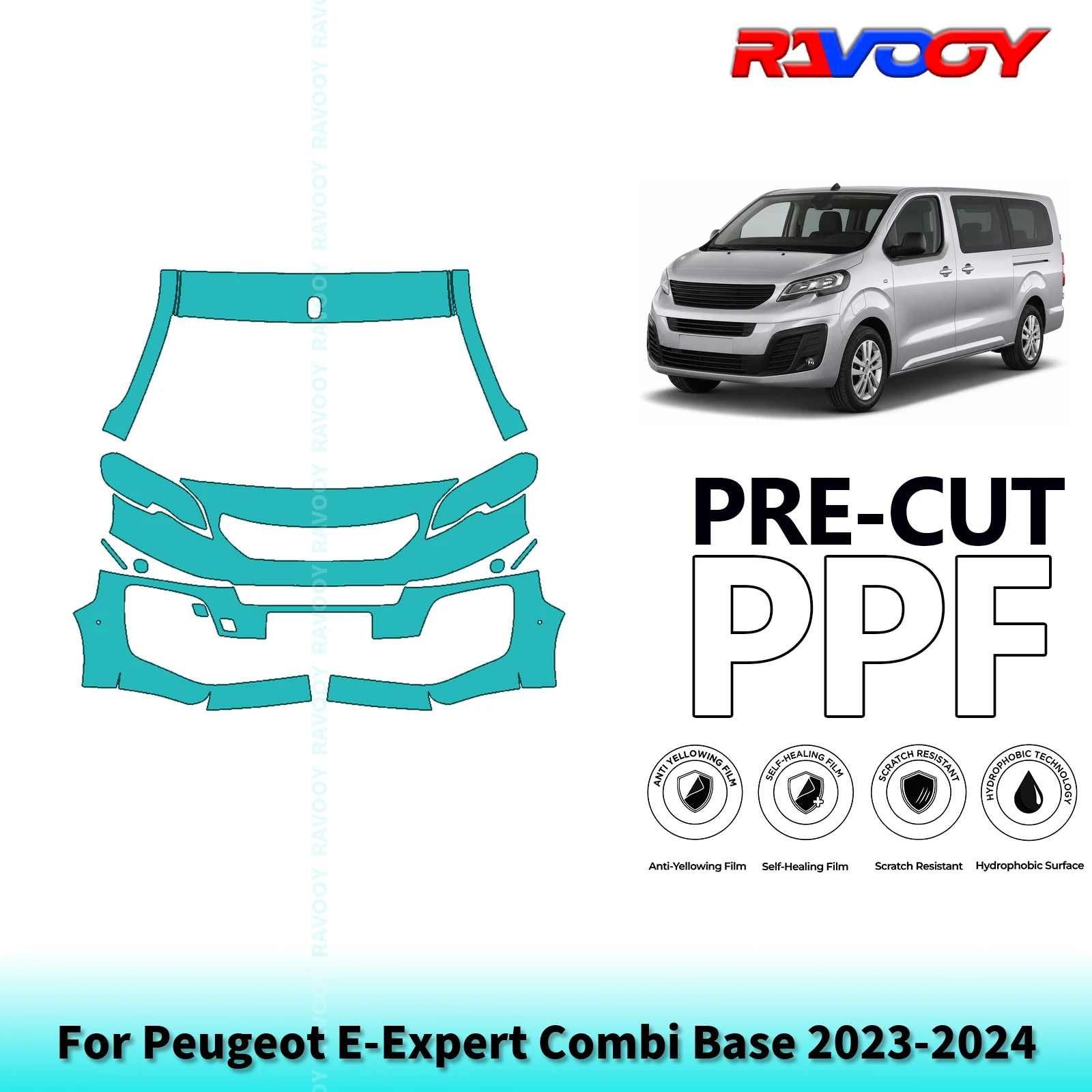 For Peugeot E-Expert Combi Base 2023-2024 Partial Front 8.5Mil Pre-Cut Paint Protection Film PPF Clear Bra Kit Clear/Matte/Black