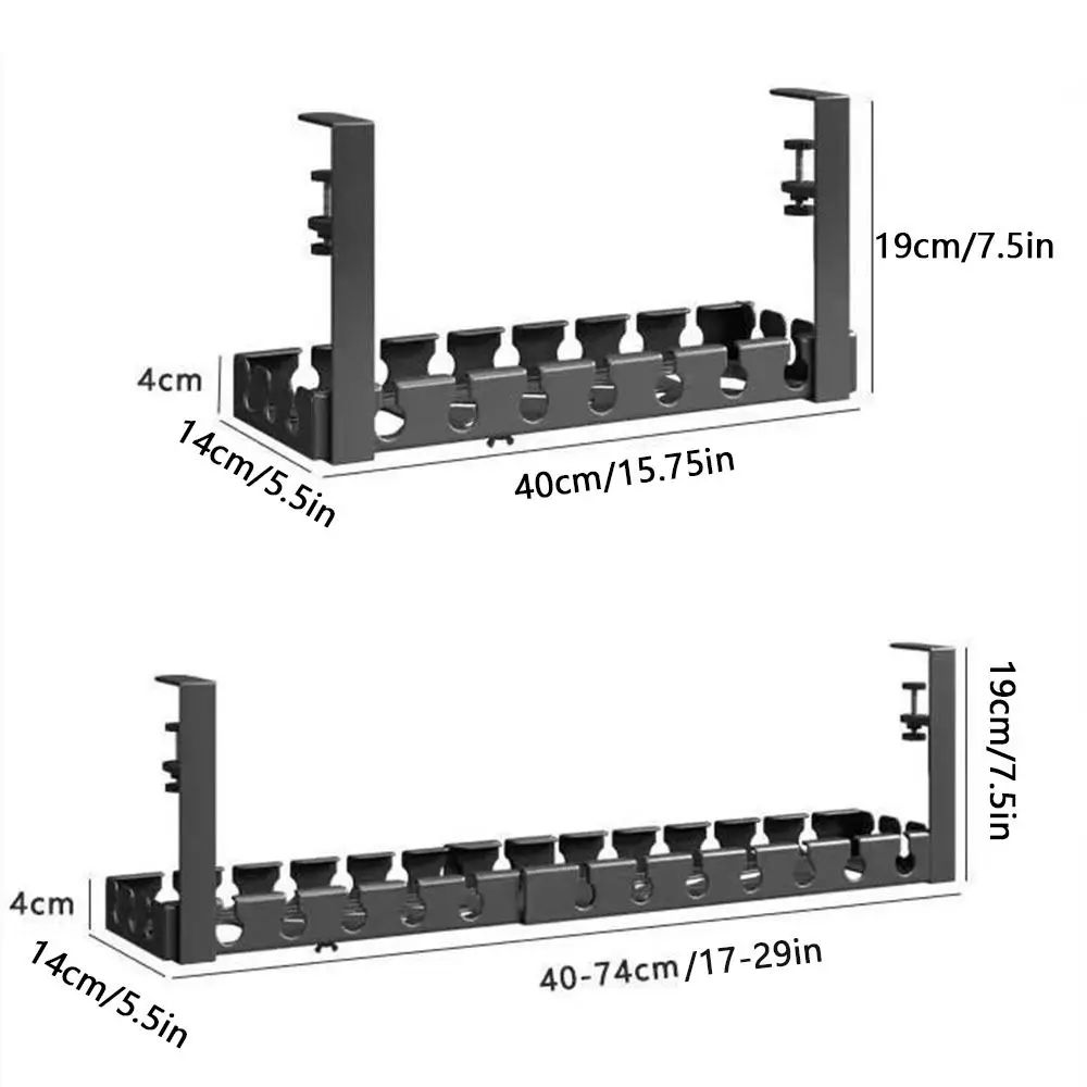 Extendable Under Desk Cable Management Tray No Drilling Sturdy Cord Hider Raceway Adjustable Clamps Space Saving Cable Tray