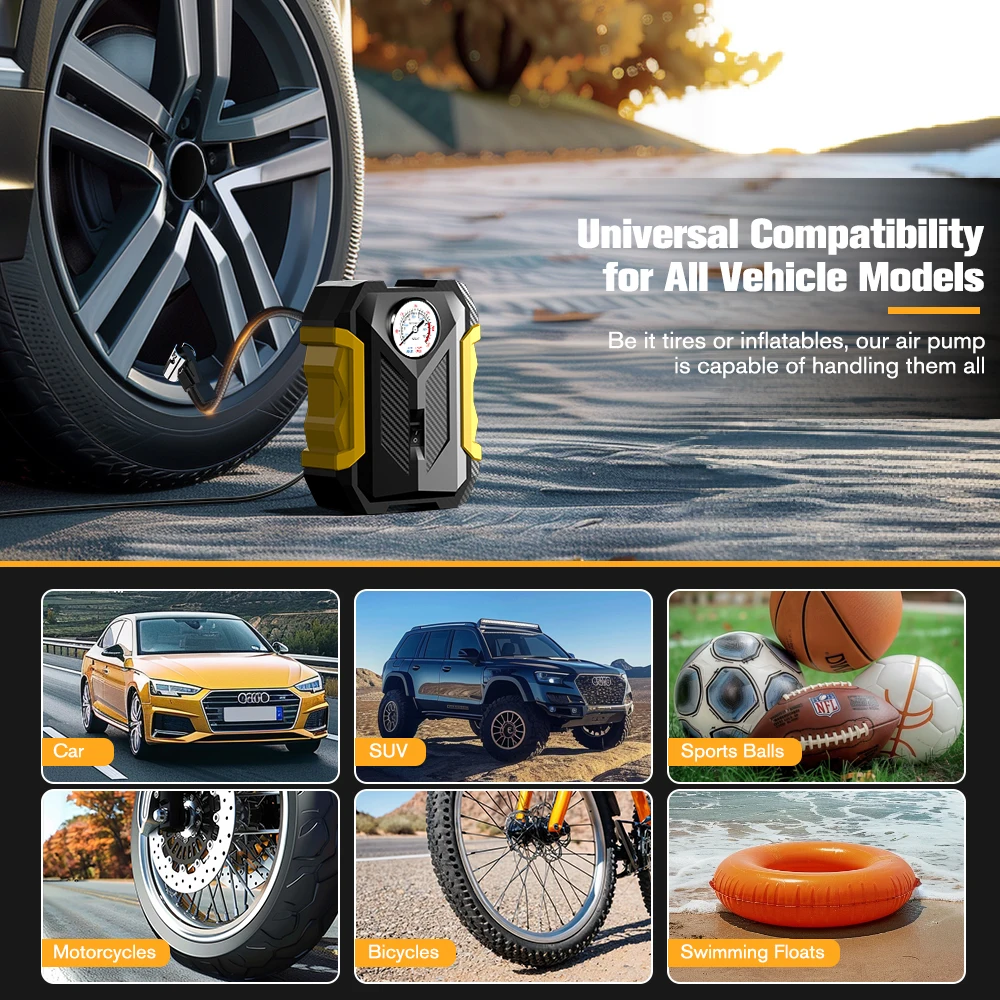 Car Inflator Tire Pump Portable Pointer Model  Air Compressor Cigarette Lighter Starter Car Inflator Pump for Soccer Basketball