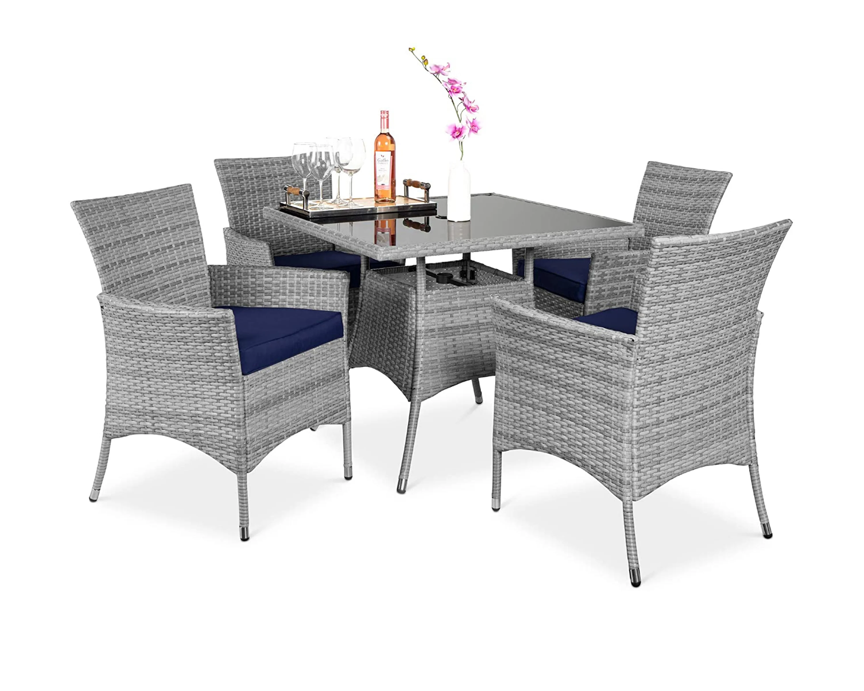 

# New Arrival 5-Piece Indoor Outdoor Wicker Dining Set Furniture For Patio Backyard W/Square Glass Tabletop 4 Chairs