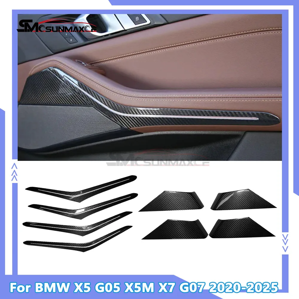 

For BMW X5 G05 X5M F95 X7 G07 2020-2025 8Pcs Real Carbon Fiber Car Interior Door Panel Armrest Ambient Light Cover Trim Stickers