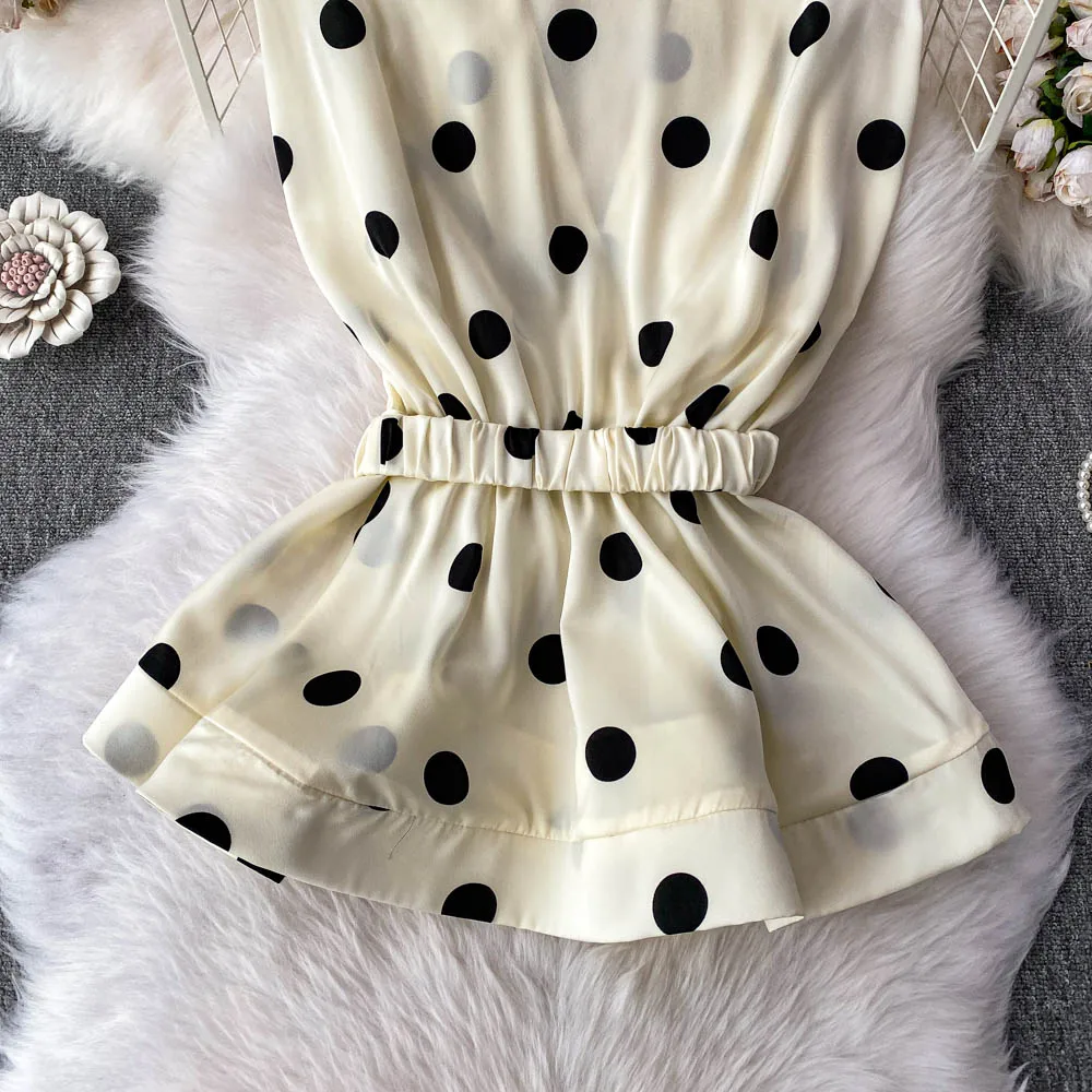 sleeveless women dot blouses fashion lady peplum tops dot shirts