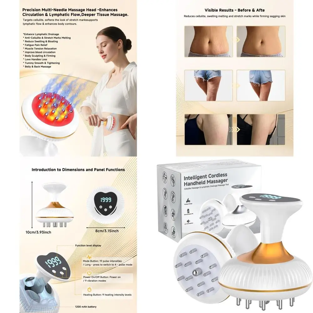 

Cellulite Reduction Massager: Stretch Mark & Fat Cell Treatment for Legs, Arms, Belly with Microcurrent, Red Light, Heat, and Vi
