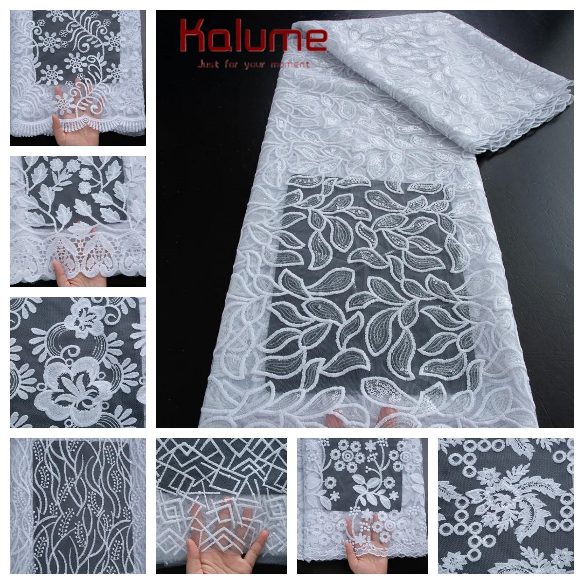 

Kalume 2025 African White Lace Fabric Soft French Mesh Net Lace Fabric Sequined Tulle Lace Fabric For Sewing Wedding Party F4484