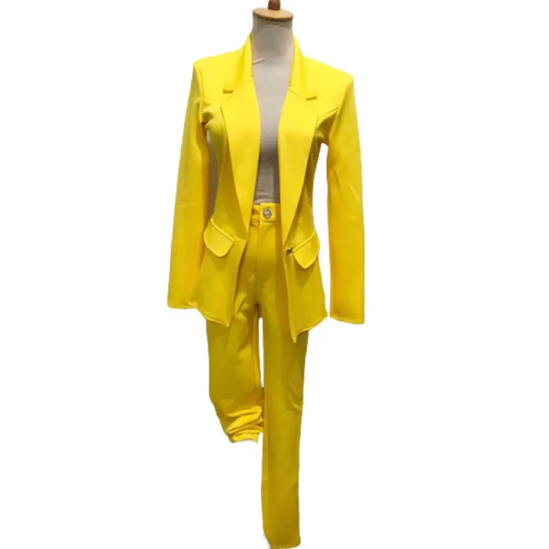 

Women Solid Yellow Blazers Pants 2 Pieces Set Jazz Dance Team Singer Performance Stage Wear Festival Party Rave Outfit Costume