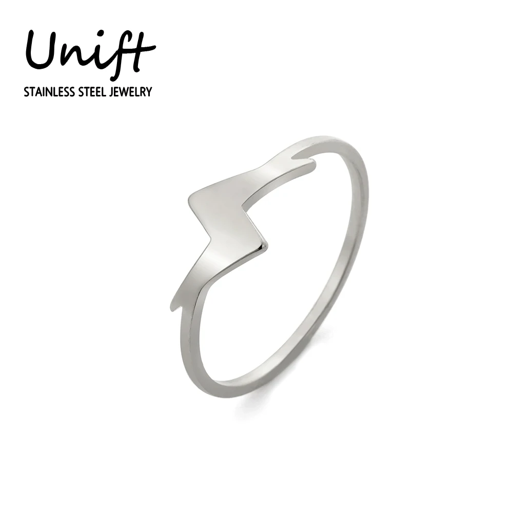 Unift Stainless Steel Thunder Lightning Bolt Ring Women Men Engagement Wedding Band Ring Hip Hop Punk Fashion Minimalist Jewelry