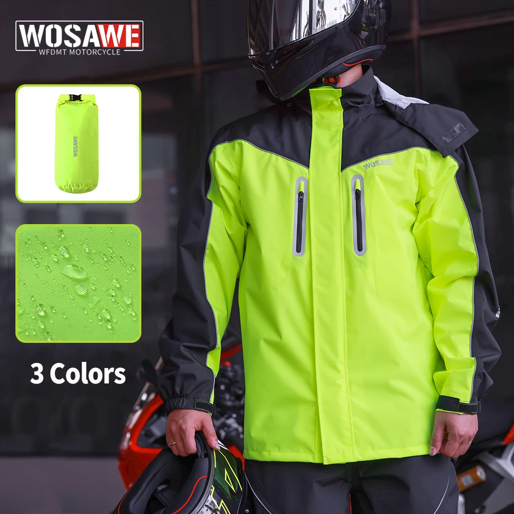 

WOSAWE Motorcycle Raincoat Men Women 100% Waterproof Rain Jacket Moto Rain Gear Reflective Lightweight Hiking Boating Rain Coats