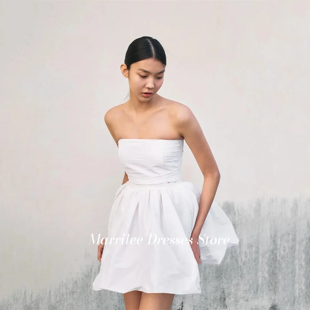 Marrilee MIni Two piece Korea Strapless Stain Prom Party Skirts Short Sleeveless Above Knee A-Line Pleating Corset Gowns Formal