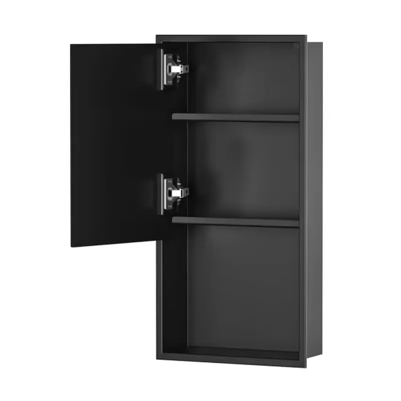 Bathroom Shower Niche Products SUS 304 Stainless Steel Glass Door Bathroom Organizer Matte Black Surface Embedded Structure